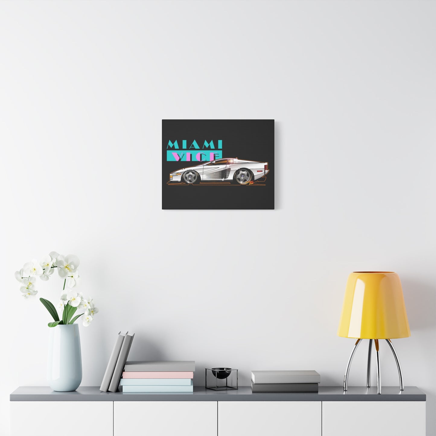 MIAMI VICE FERRARI TESTAROSSA Fireball Canvas Art Wall Print