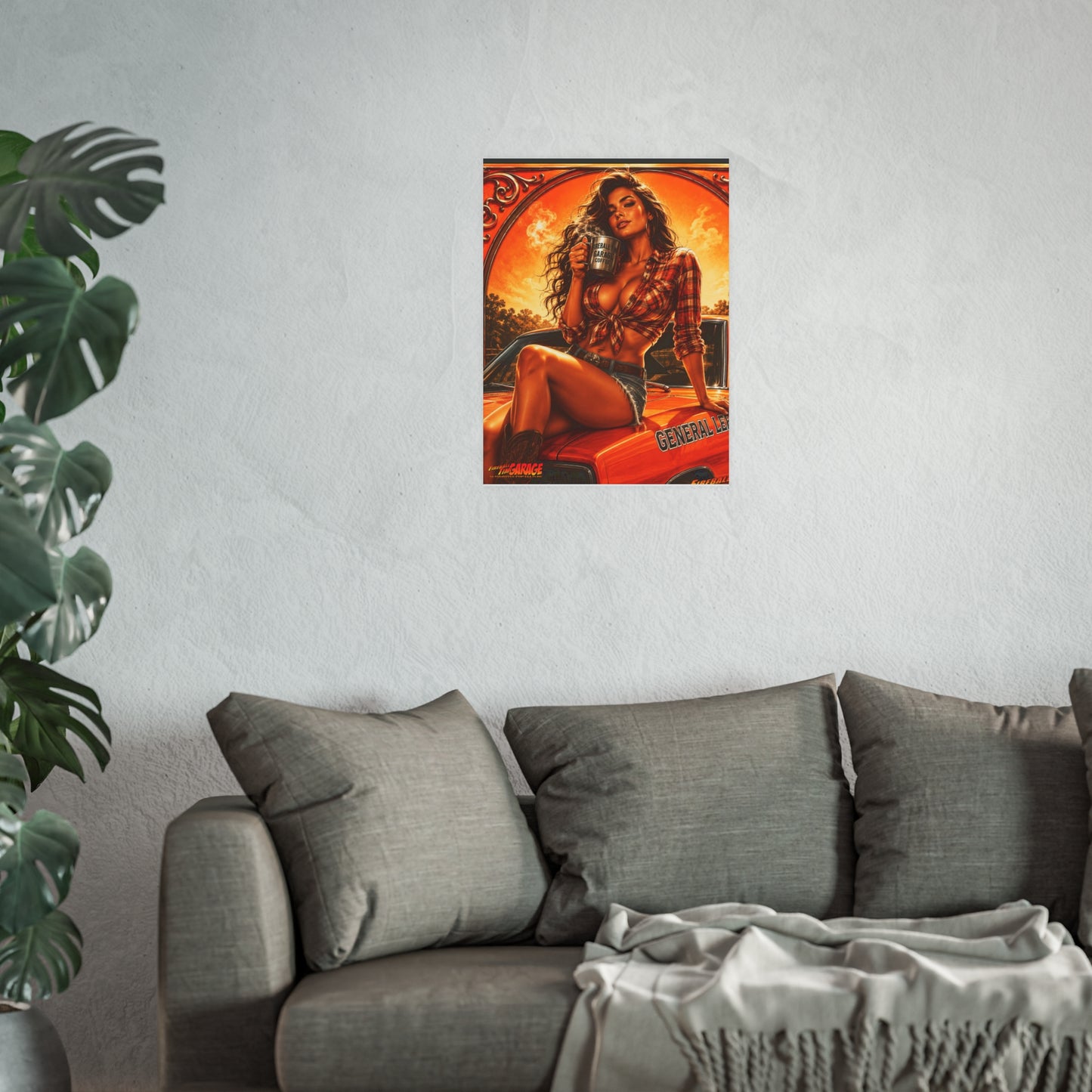 HIGH OCTANE HAZZARD Dukes Charger Vintage Fireball Art Travel Pinup Poster