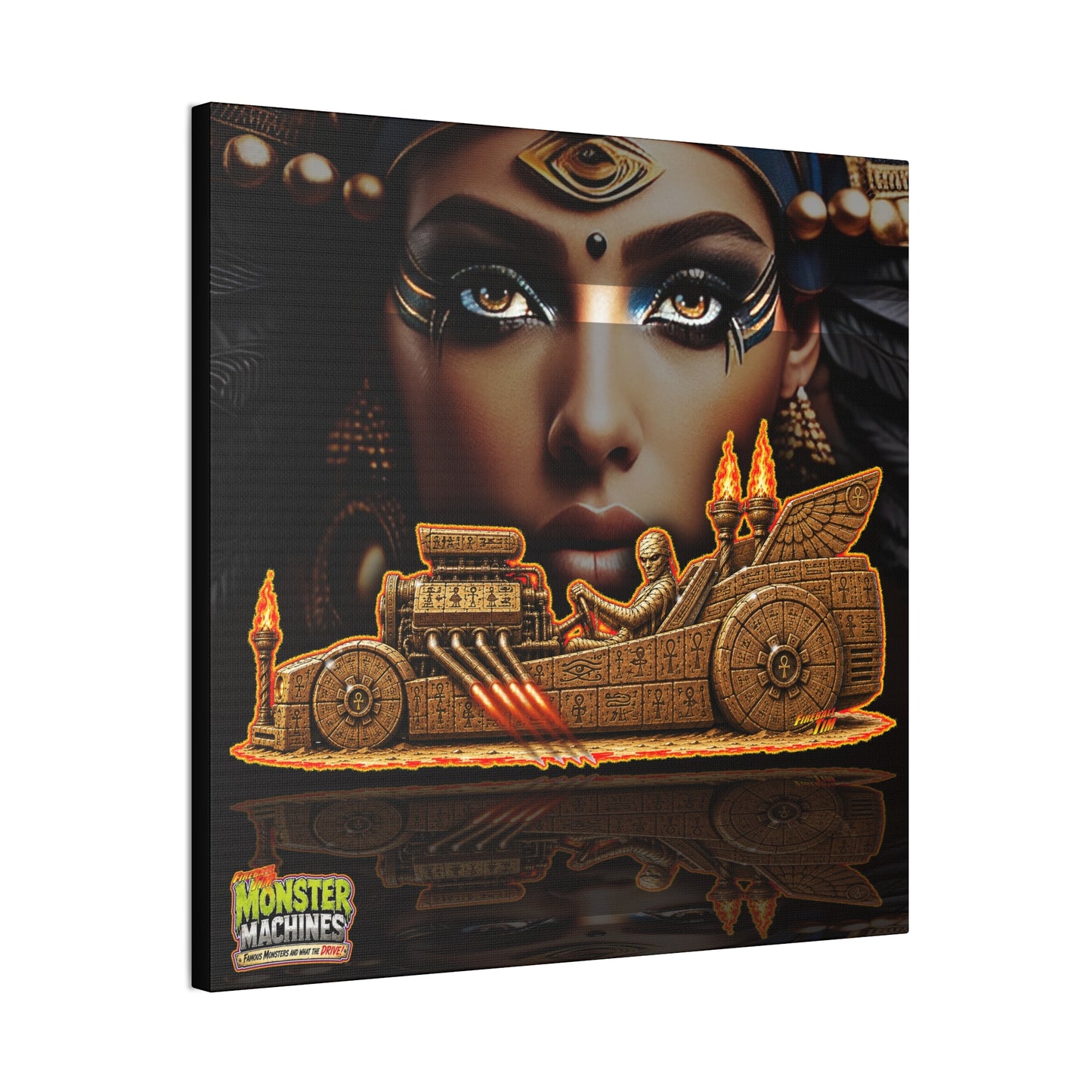 MONSTER MACHINES The Mummy Halloween Collectible Fireball Art Canvas Stretched Print