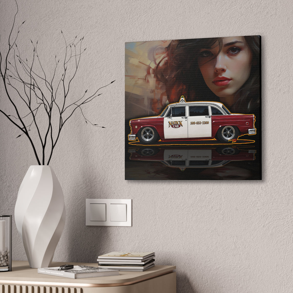 NATICK CHECKER CAB Collectible Fireball Art Canvas Stretched Print