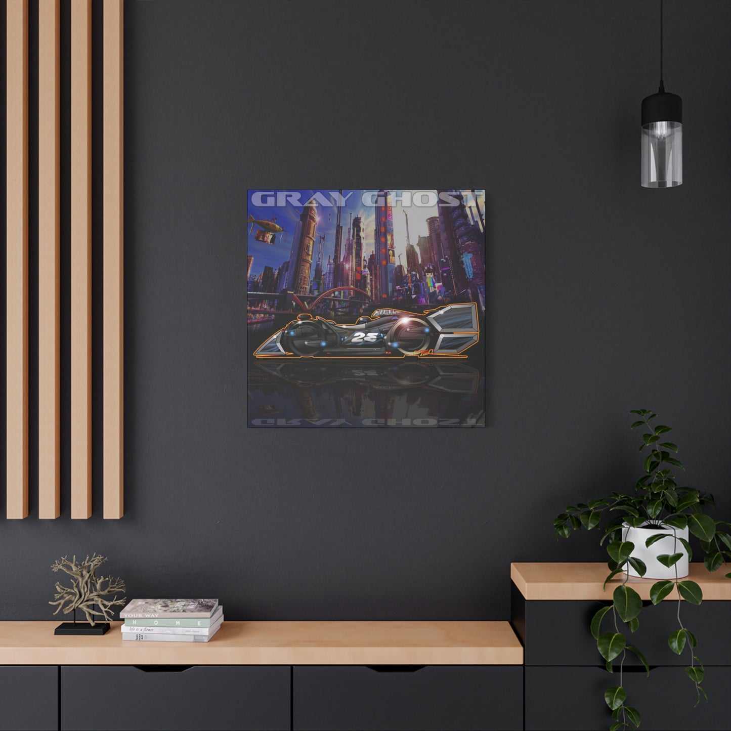 SPEED RACER GRAY GHOST Race Car Fireball Art Canvas Print