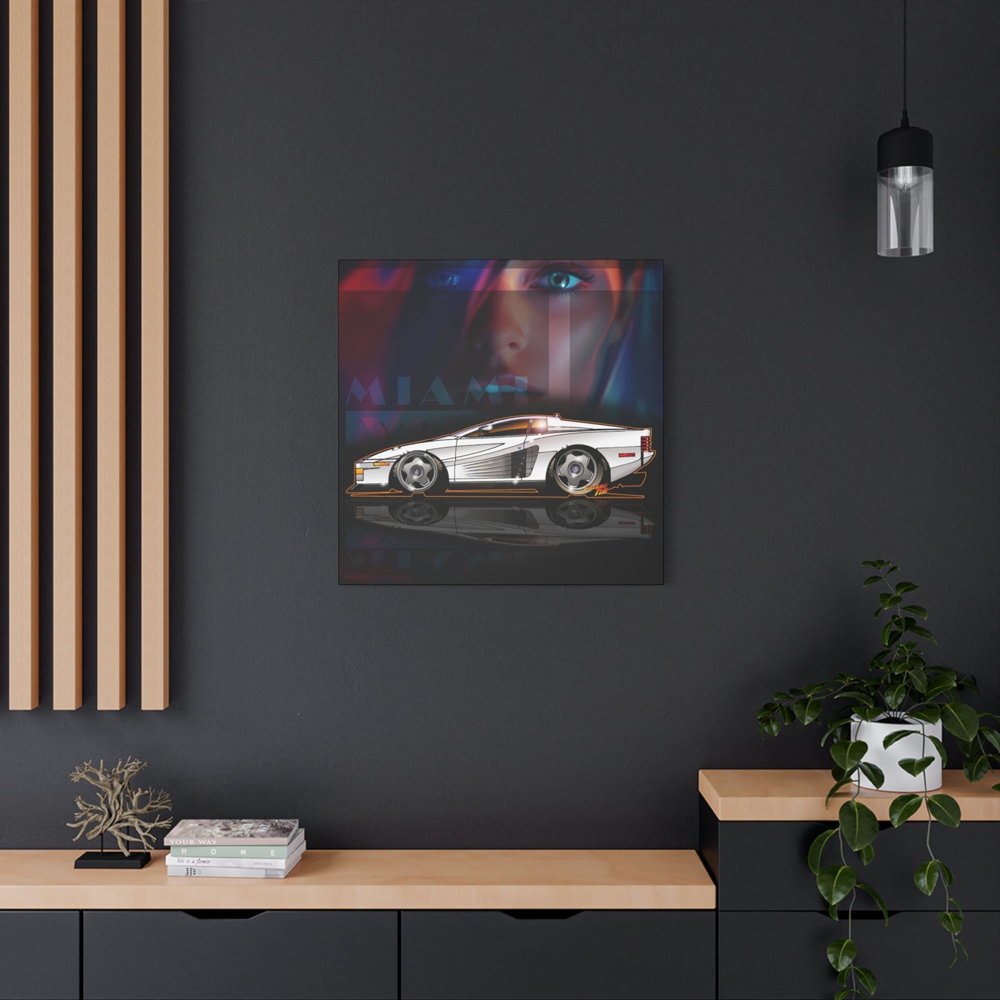 MIAMI VICE FERRARI TESTAROSSA Fireball Canvas Art Wall Print - 12x12