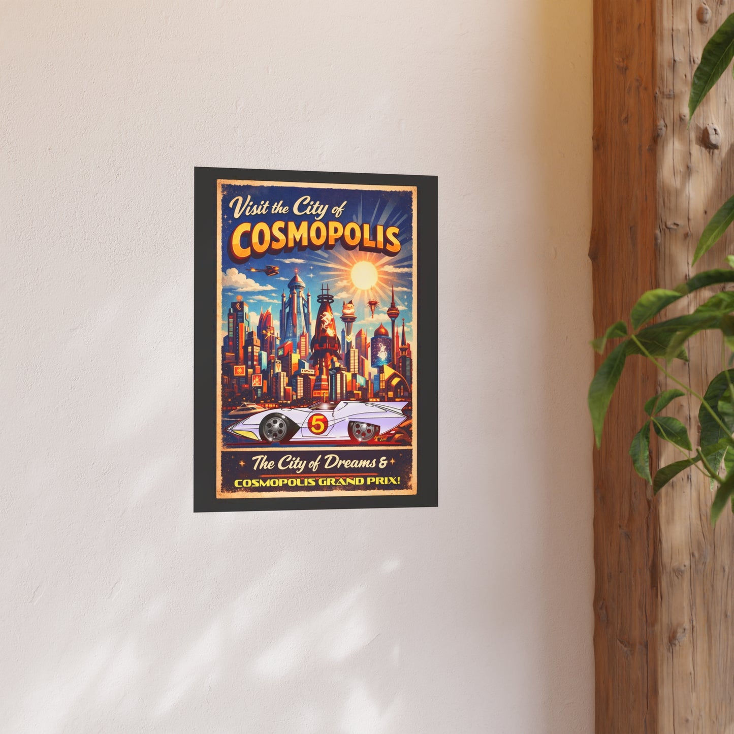 VISIT COSMOPOLIS Speed Racer Mach 5 Vintage Fireball Art Travel Poster Satin/Matte
