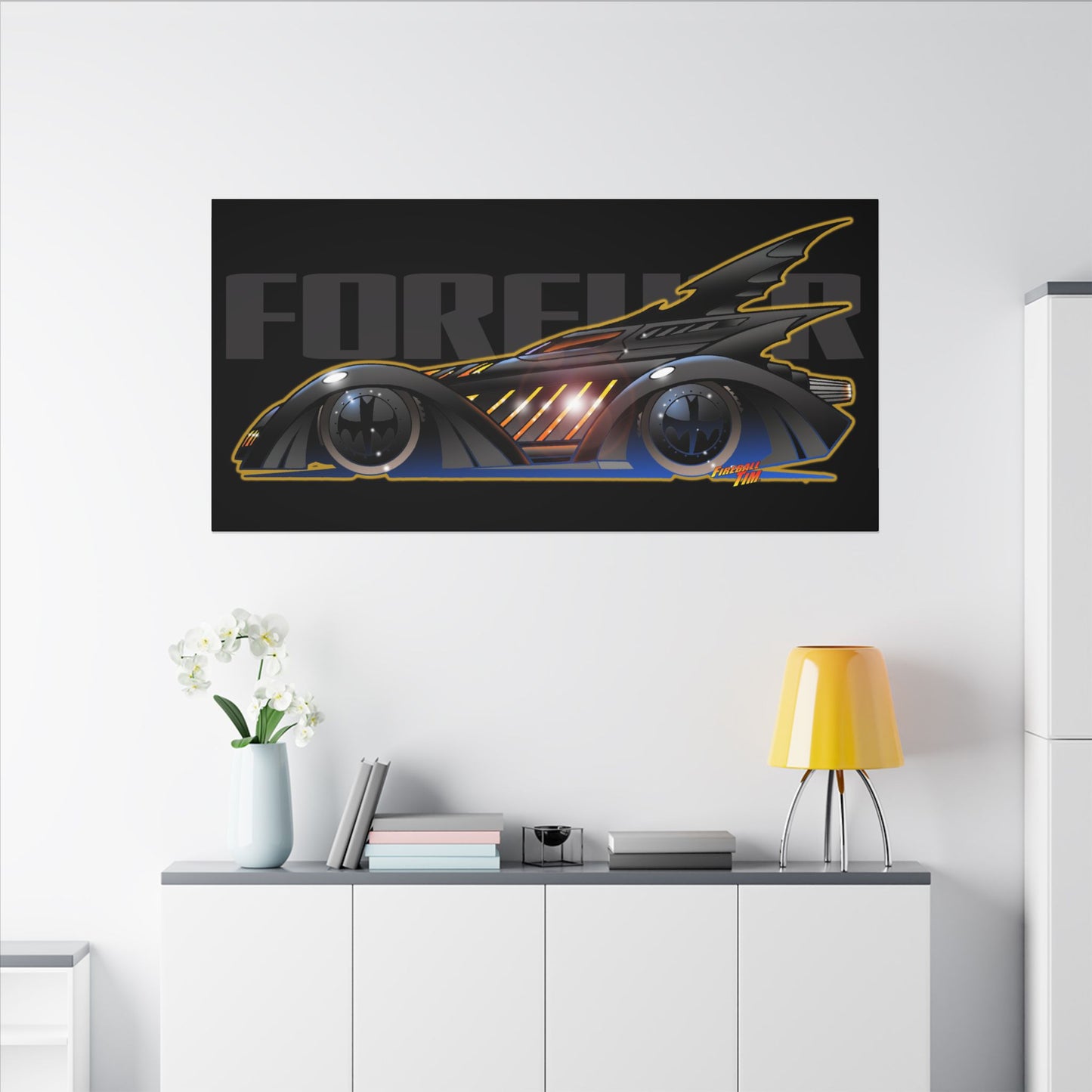 BATMAN FOREVER BATMOBILE Fireball Art Canvas Print
