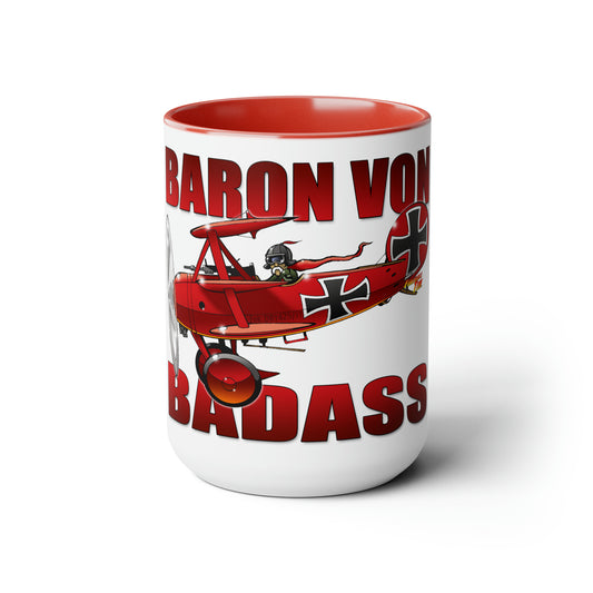 BARON VON BADASS Red Baron Airplane Coffee Mug 15oz-Mug-Fireball Tim Garage