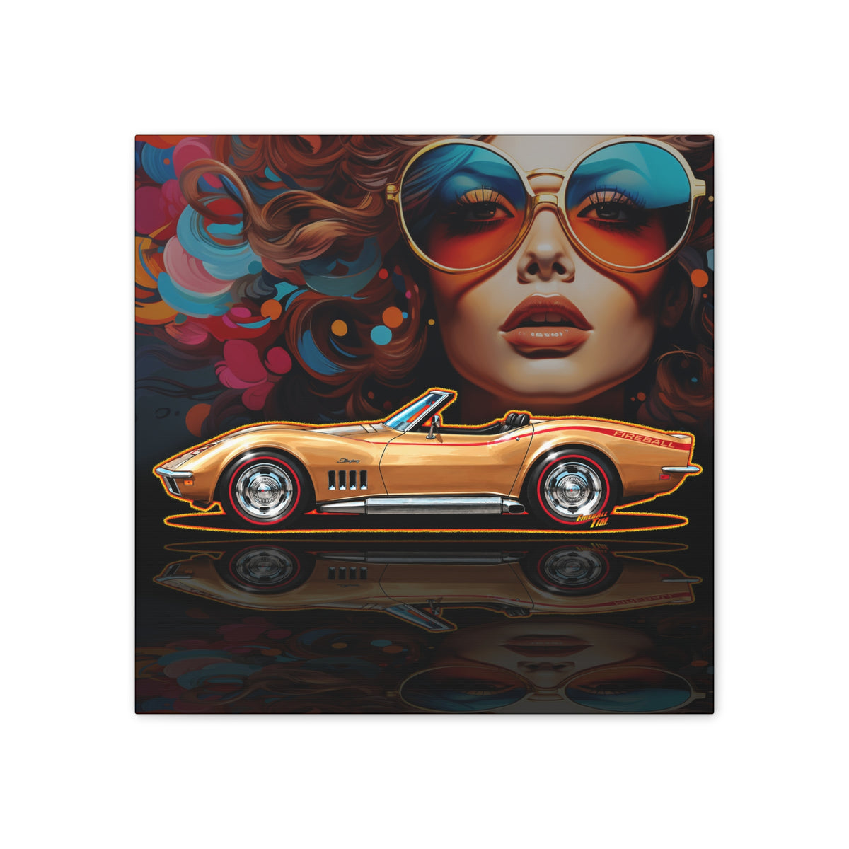 CHEVROLET CORVETTE 1969 Collectible Fireball Art Canvas Stretched Print