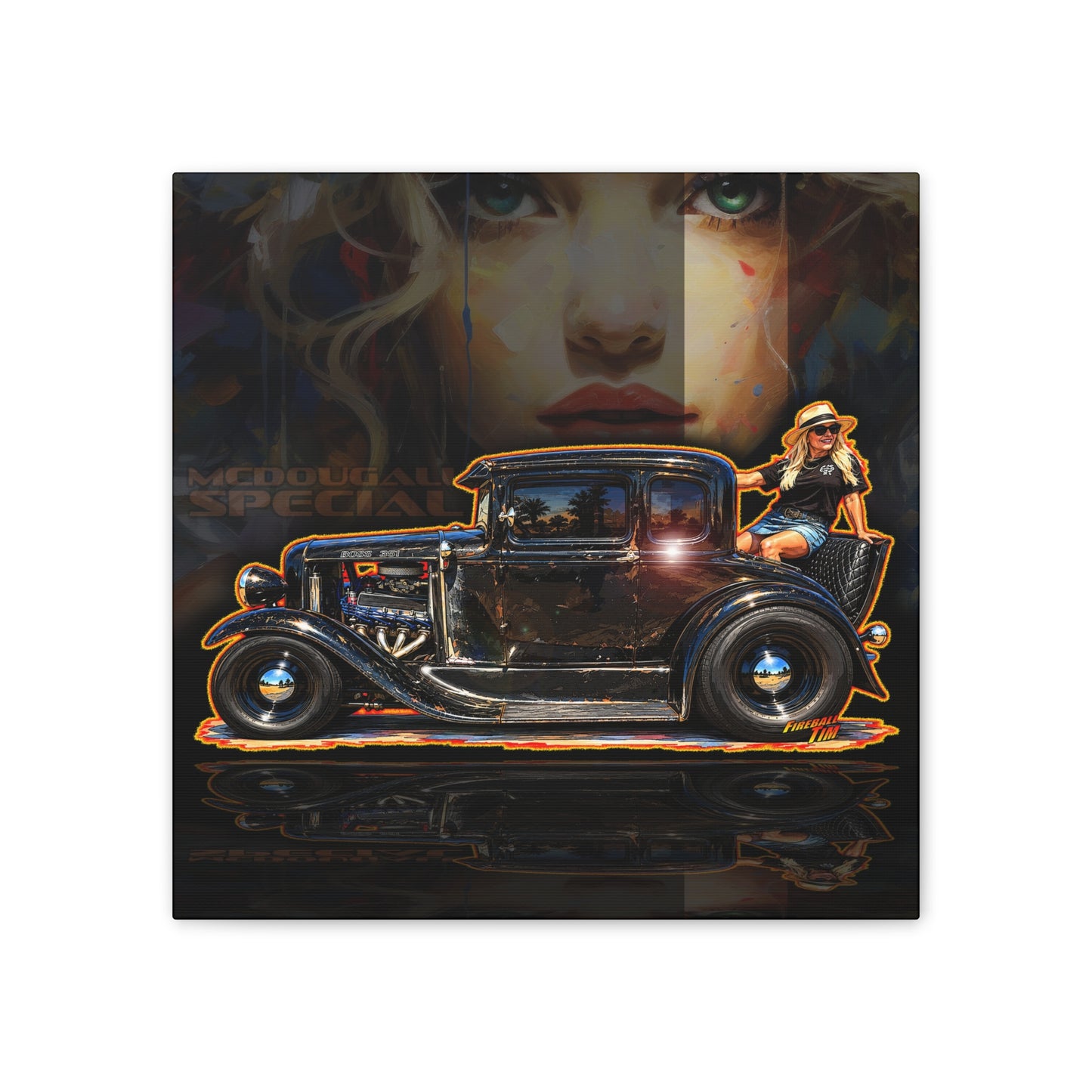 MCDOUGALL SPECIAL Model A Hot Rod Collectible Fireball Art Canvas Stretched Print