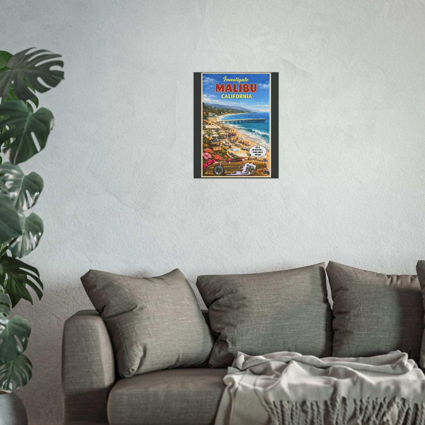 VISIT MALIBU CALIFORNIA Rockford Files Vintage Fireball Art Travel Poster Satin/Matte