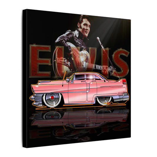 ELVIS THE KING PINK 1955 CADILLAC Fireball Art Canvas Print - 12x12