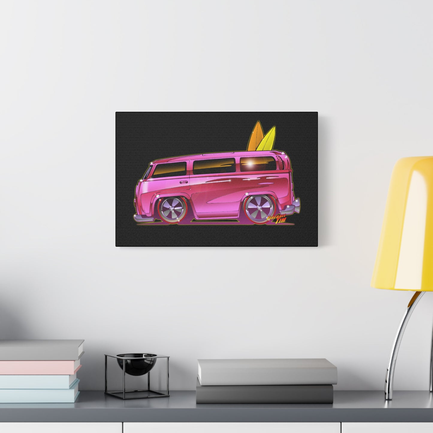 HOT WHEELS PINK BEACH BOMB BUS Fireball Art Canvas Print