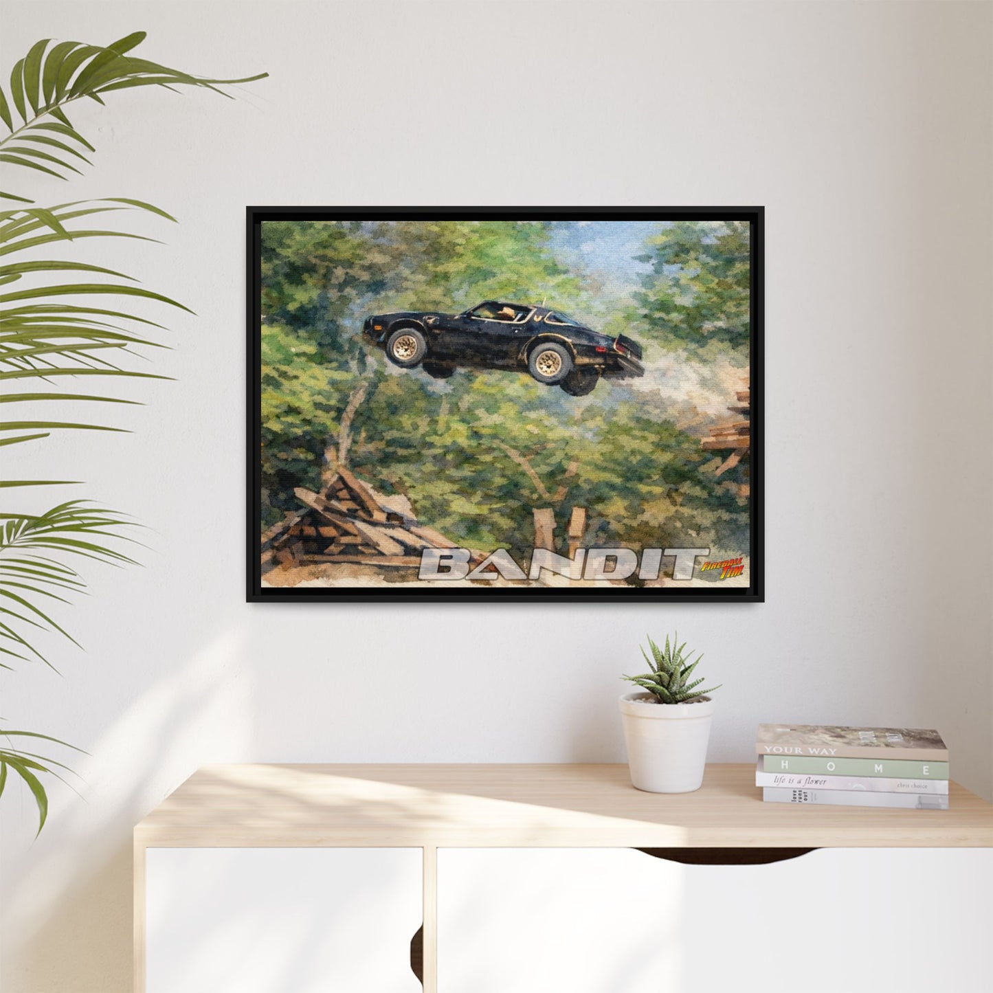 SMOKEY AND THE BANDIT TRANS AM WATERCOLOR PAINTING Fireball Movie Car Canvas Print - Framed 24x18