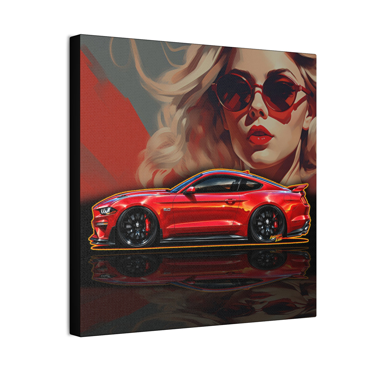 FORD MUSTANG 2019 GT 5.0 Collectible Fireball Art Canvas Stretched Print