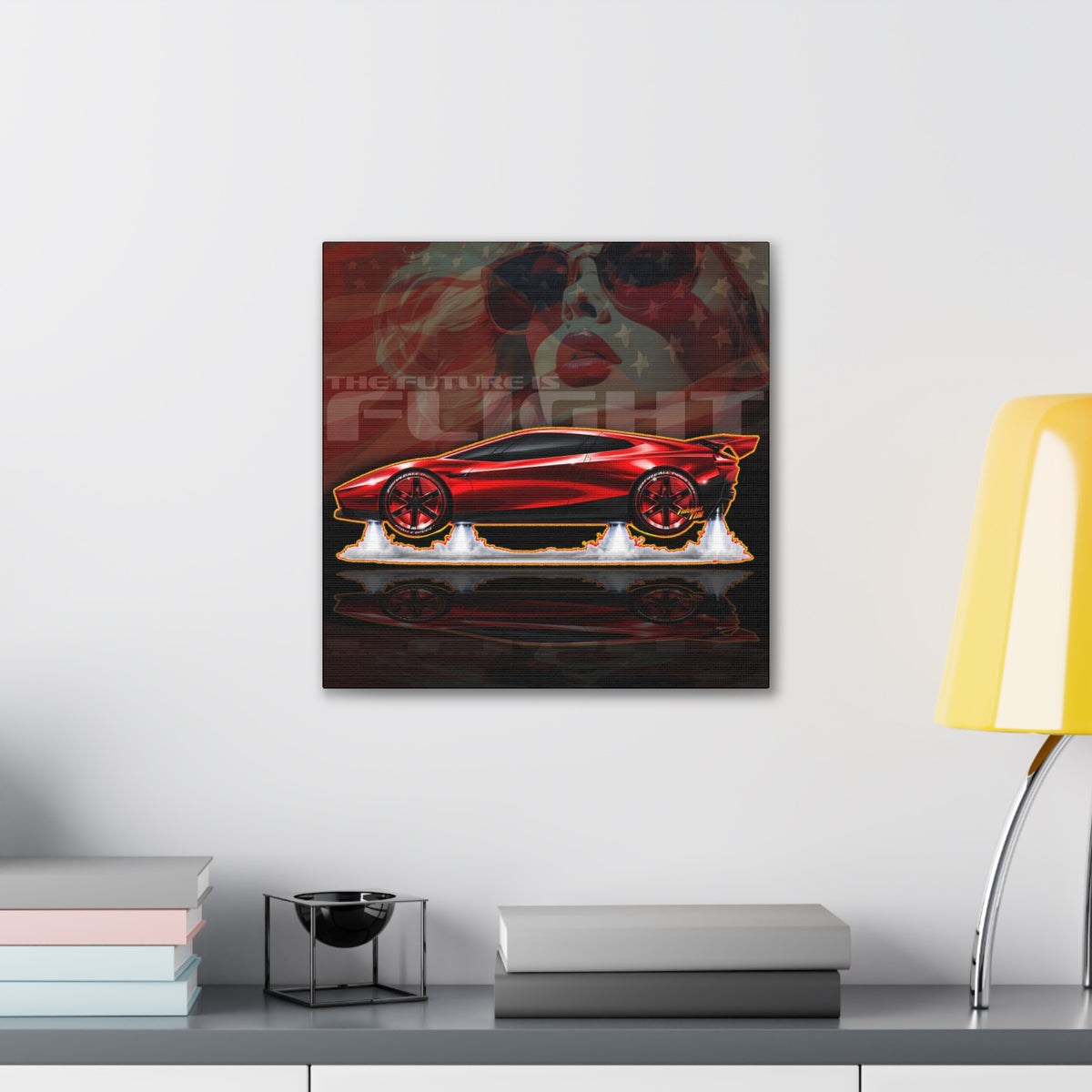 TESLA FLYING ROADSTER Collectible Fireball Art Canvas Stretched Print