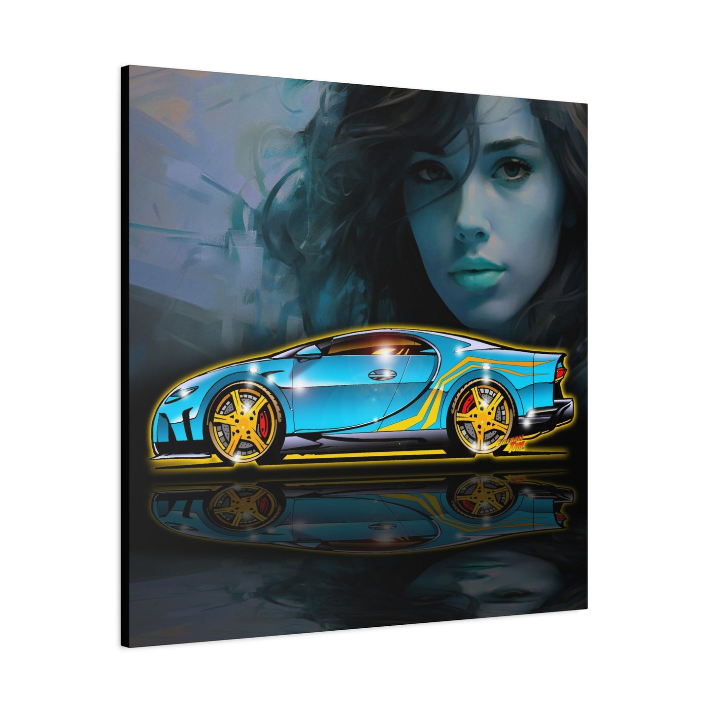 BUGATTI CHIRON Hypercar Fireball Art Canvas Wall Print