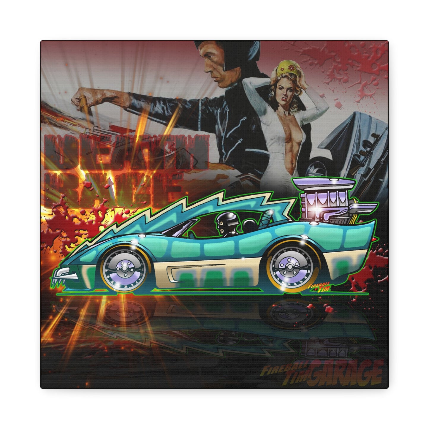 DEATH RACE 2000 Fireball Art Classic Car Art Canvas Print - 12x12