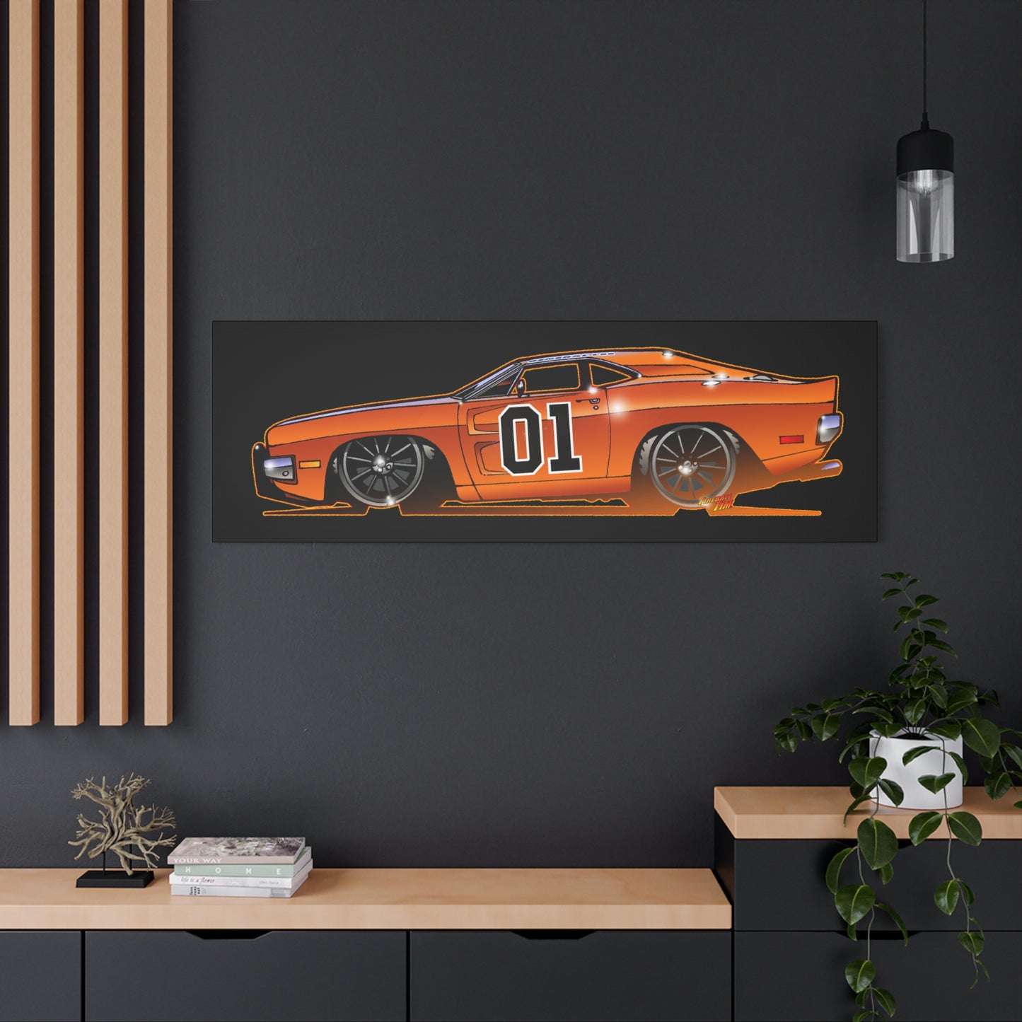 DUKES OF HAZZARD General Lee Dodge Charger Fireball Art Canvas Wall Print