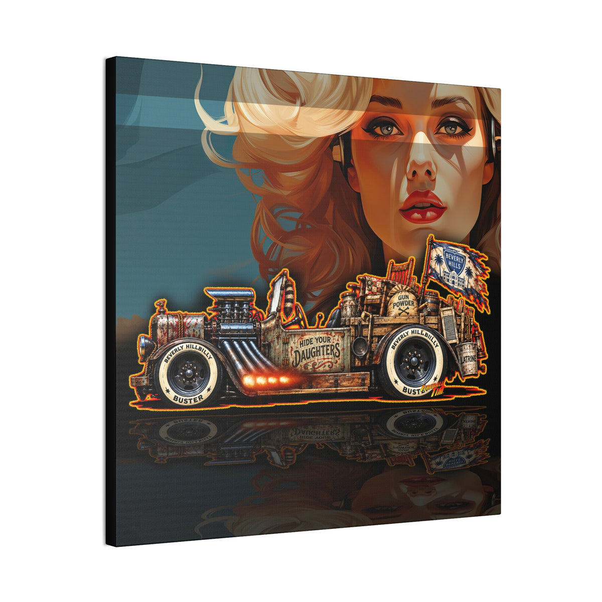 BEVERLY HILLBILLIES Hillbilly Buster Hot Rod Collectible Fireball Art Canvas Stretched Print