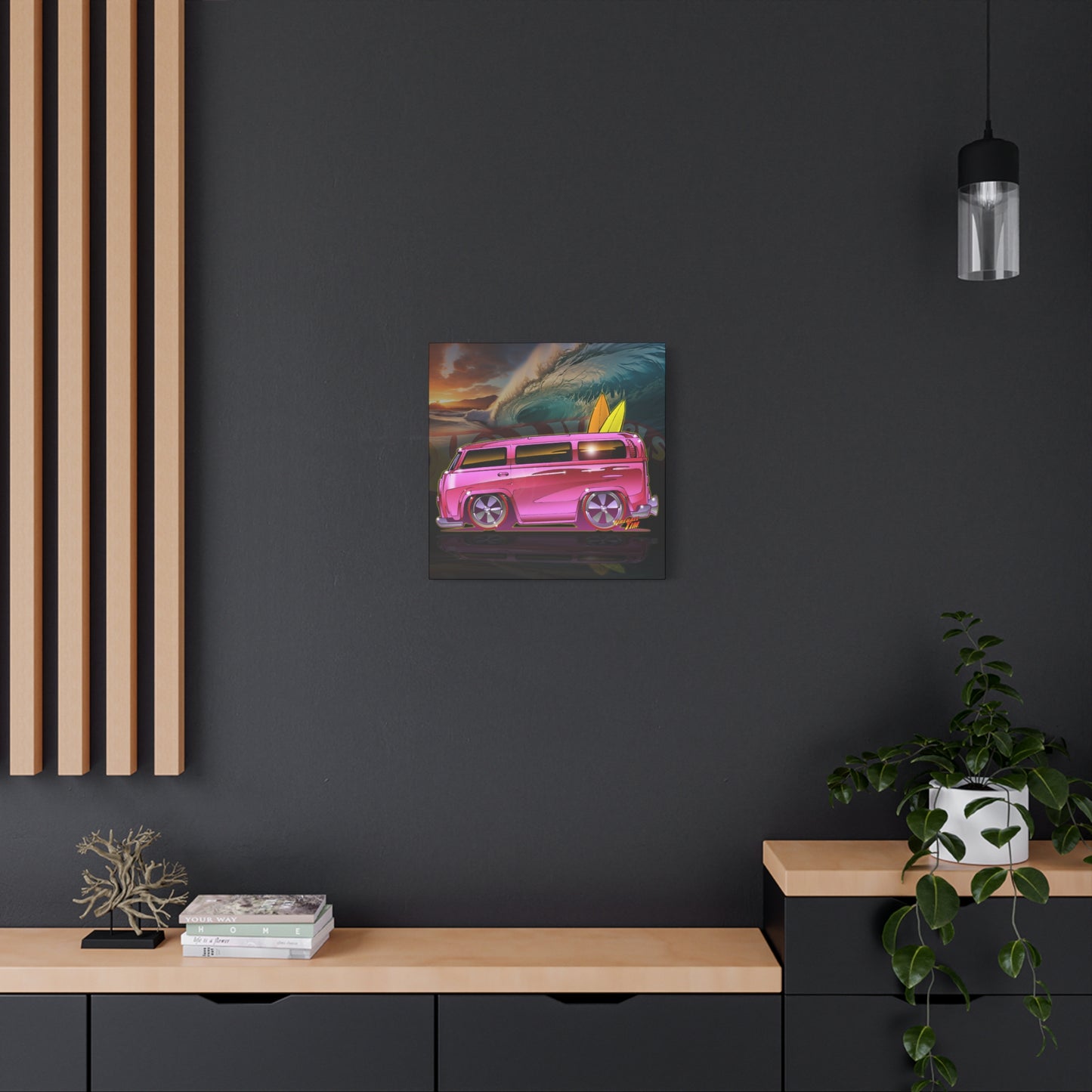 HOT WHEELS PINK BEACH BOMB BUS Fireball Art Canvas Print
