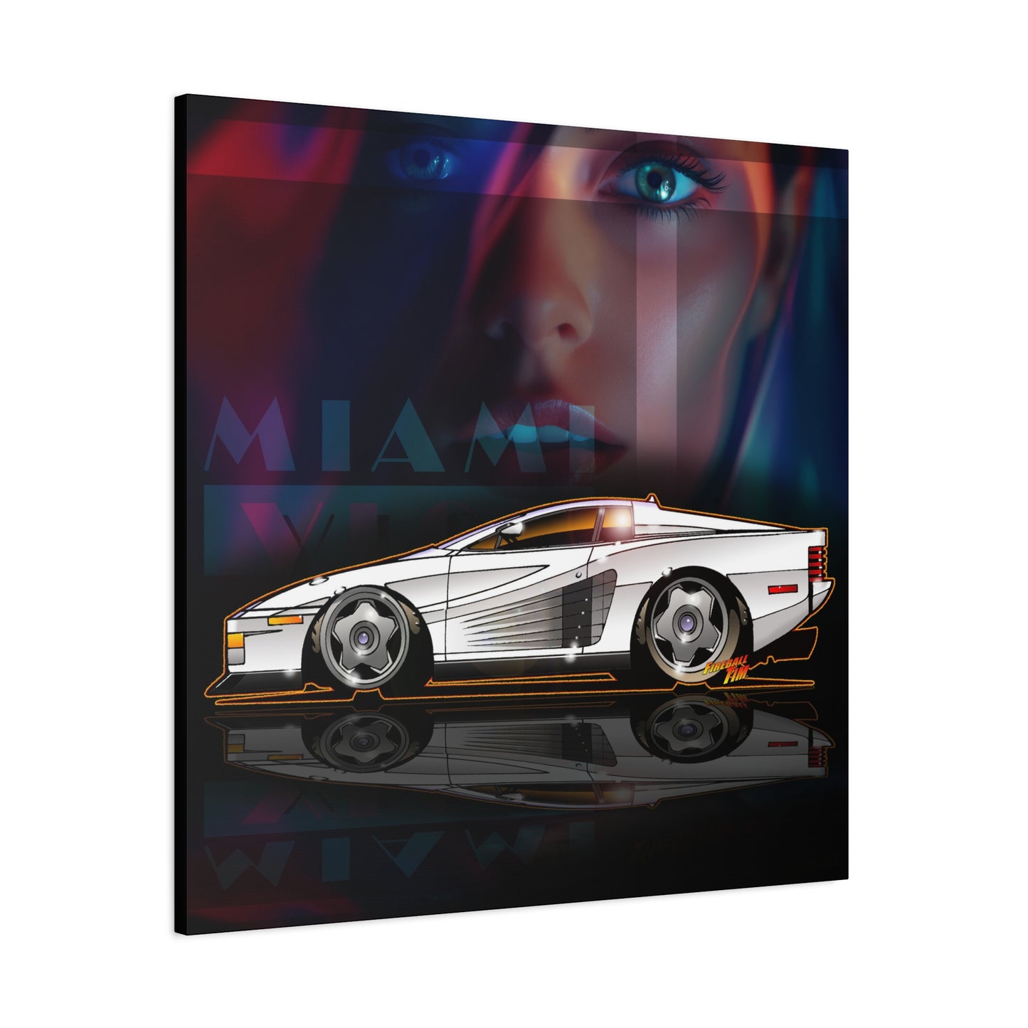 MIAMI VICE FERRARI TESTAROSSA Fireball Canvas Art Wall Print - 12x12