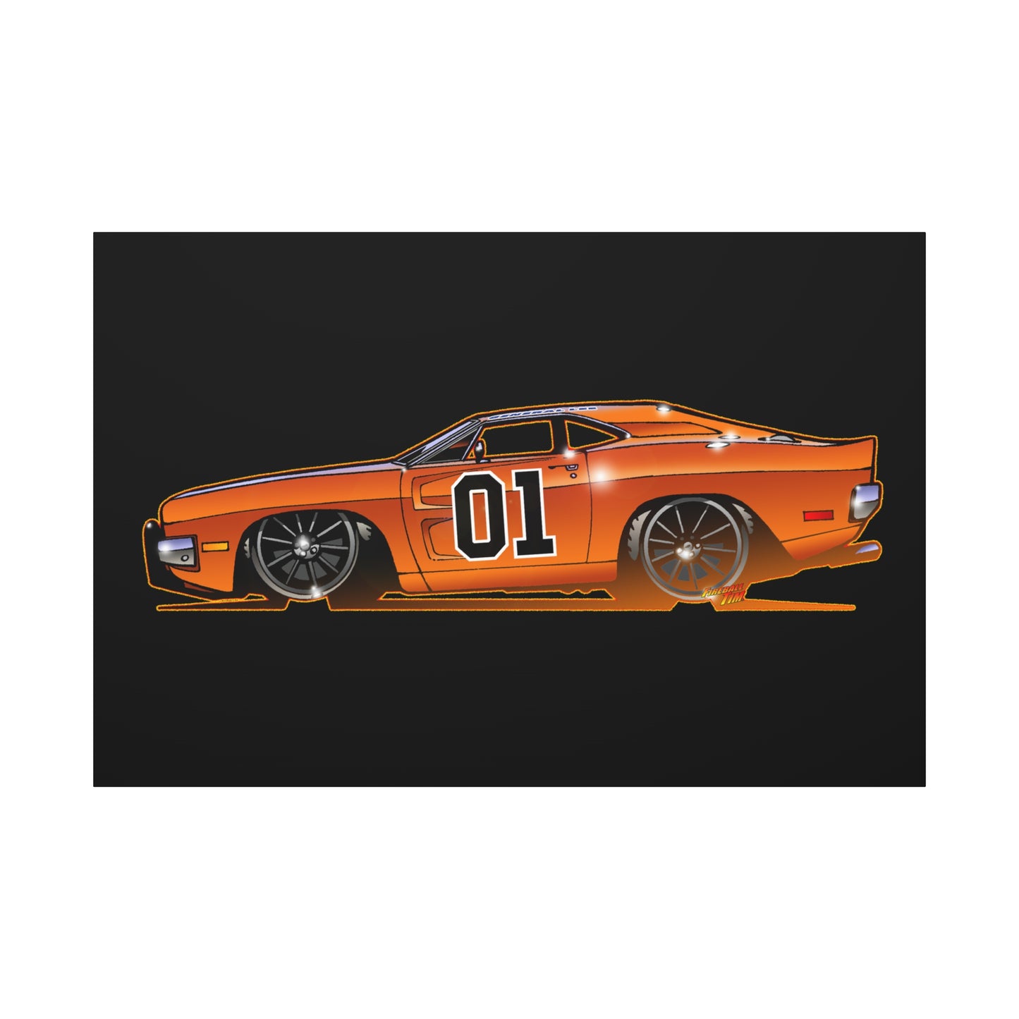 DUKES OF HAZZARD General Lee Dodge Charger Fireball Art Canvas Wall Print
