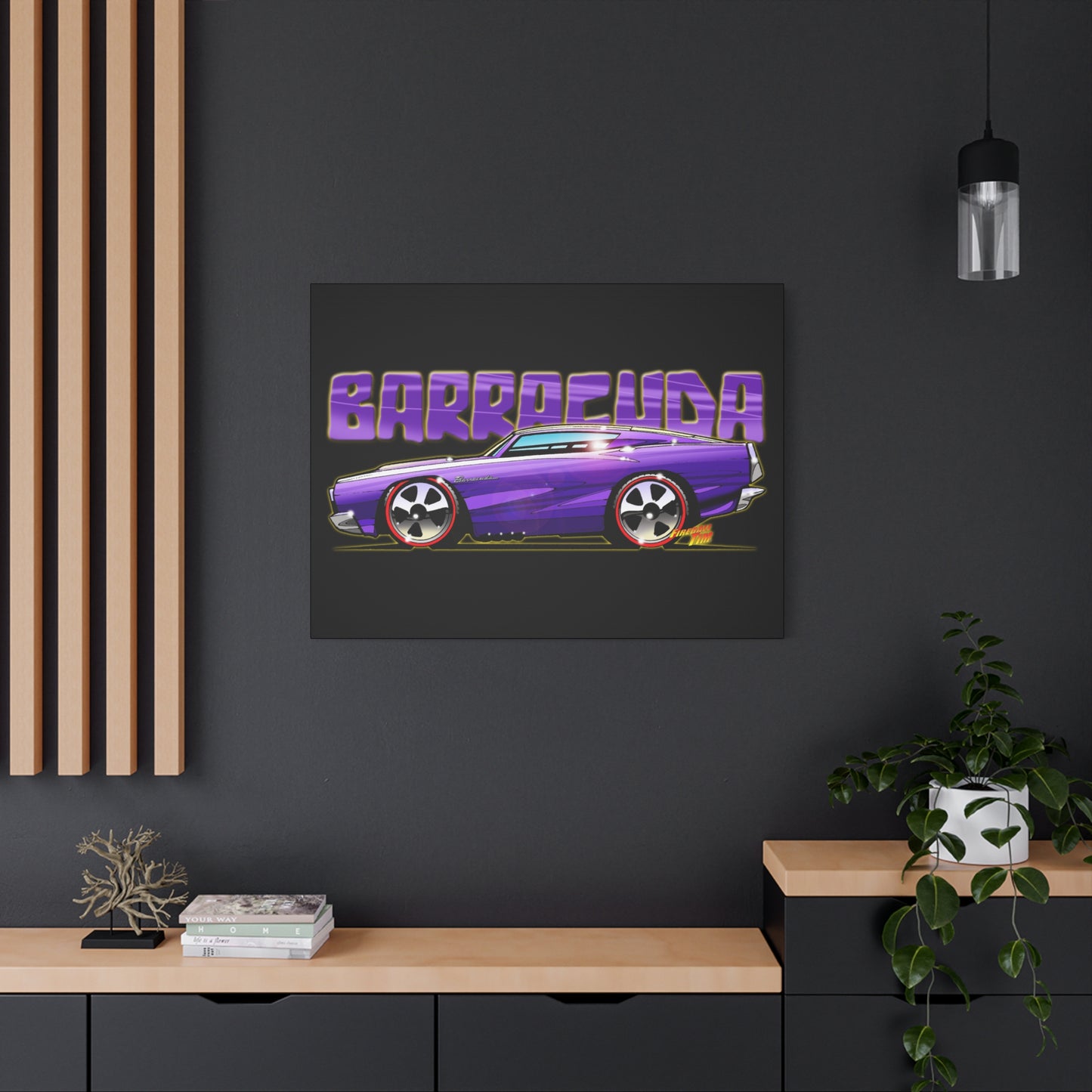 PLYMOUTH BARRACUDA Fireball Art Canvas Wall Print