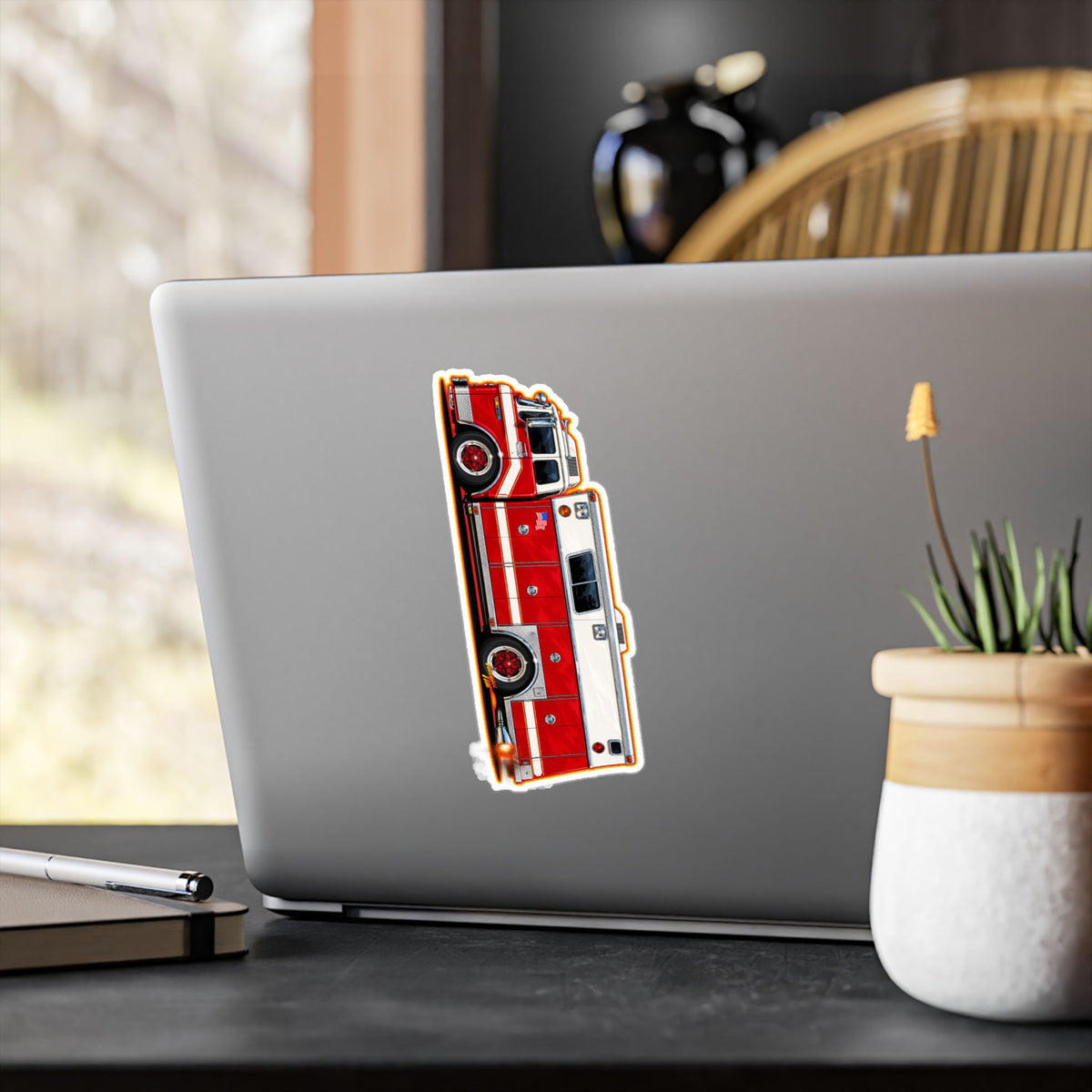 FIRE TRUCK Collectible Fireball Art Stickers in 4 Sizes