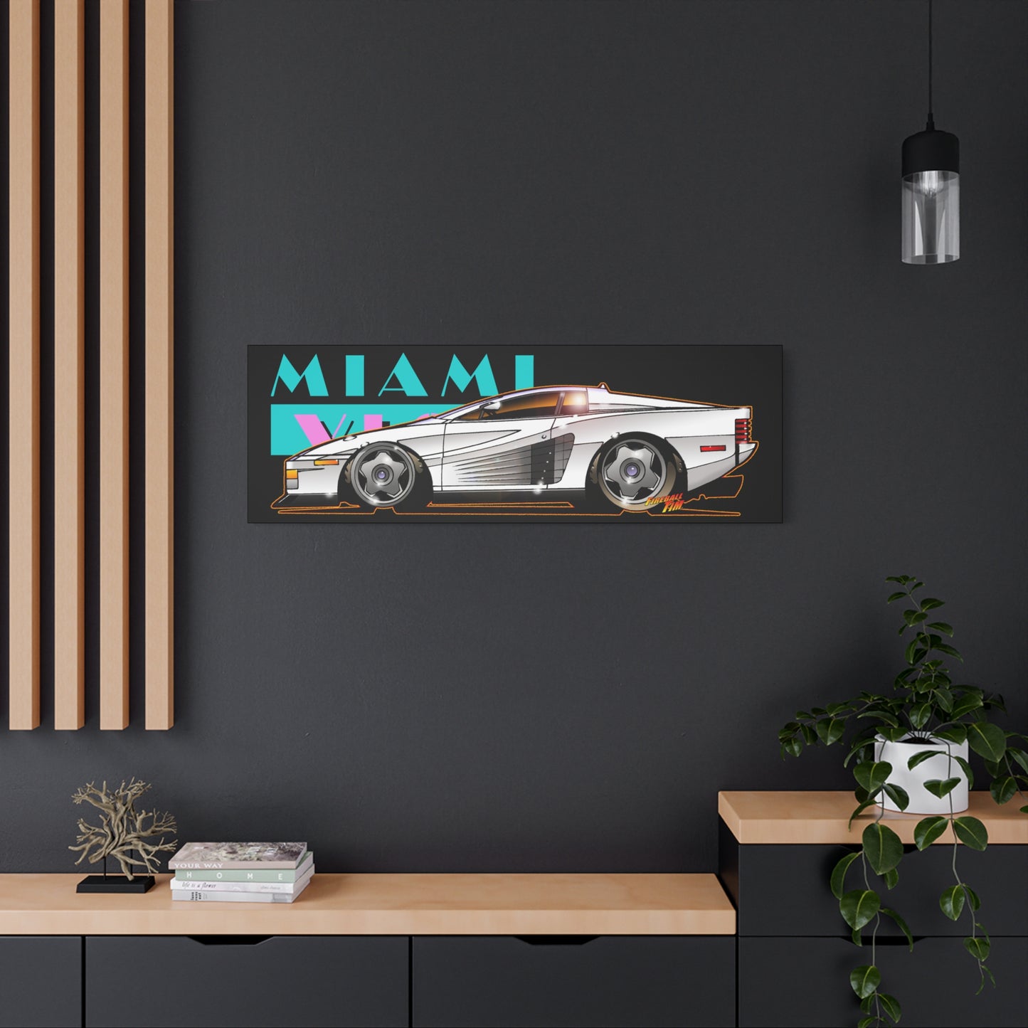 MIAMI VICE FERRARI TESTAROSSA Fireball Canvas Art Wall Print
