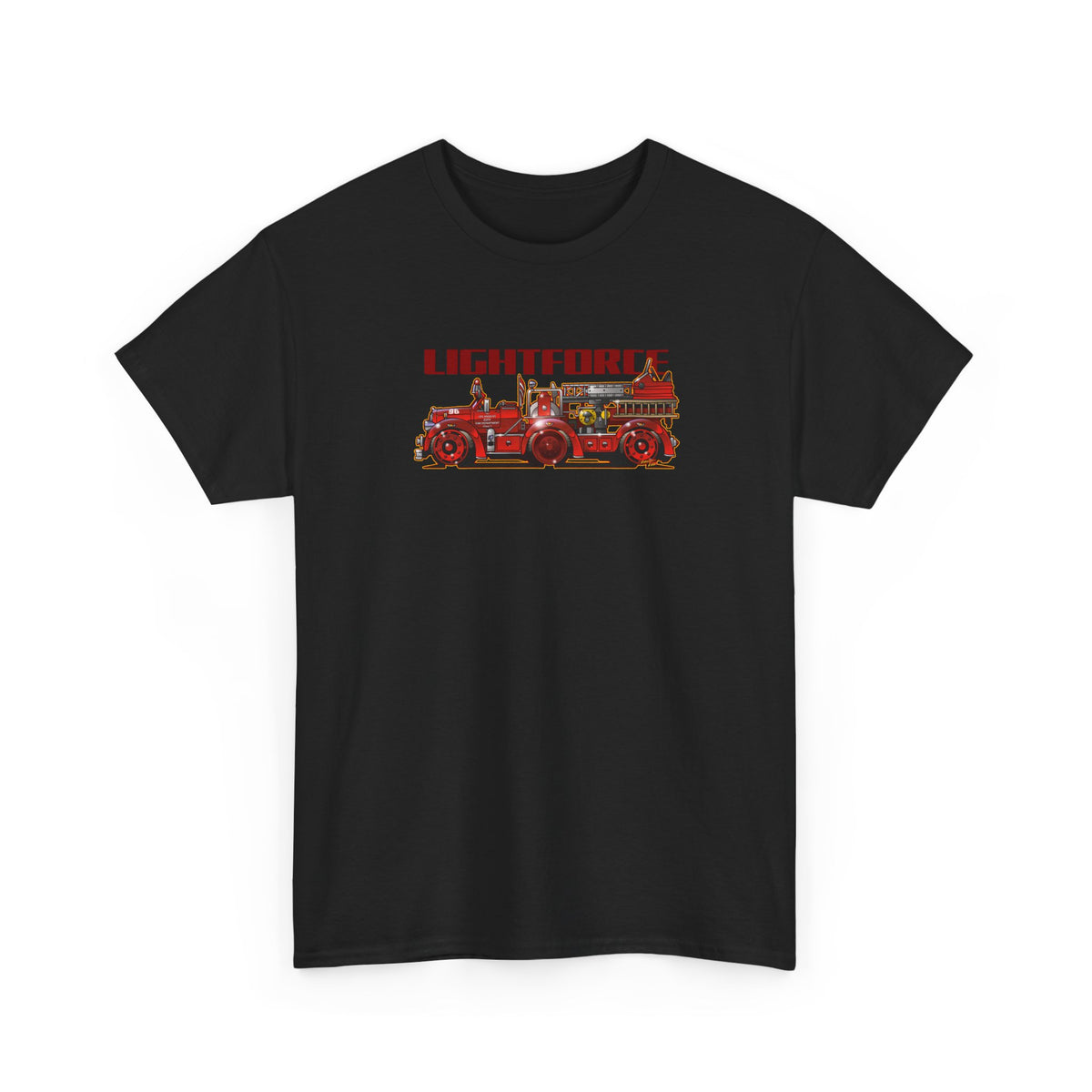 LIGHTFORCE VINTAGE 1940 AERIAL LADDER FIRE TRUCK Fireball Art Tee Shirt - Multiples