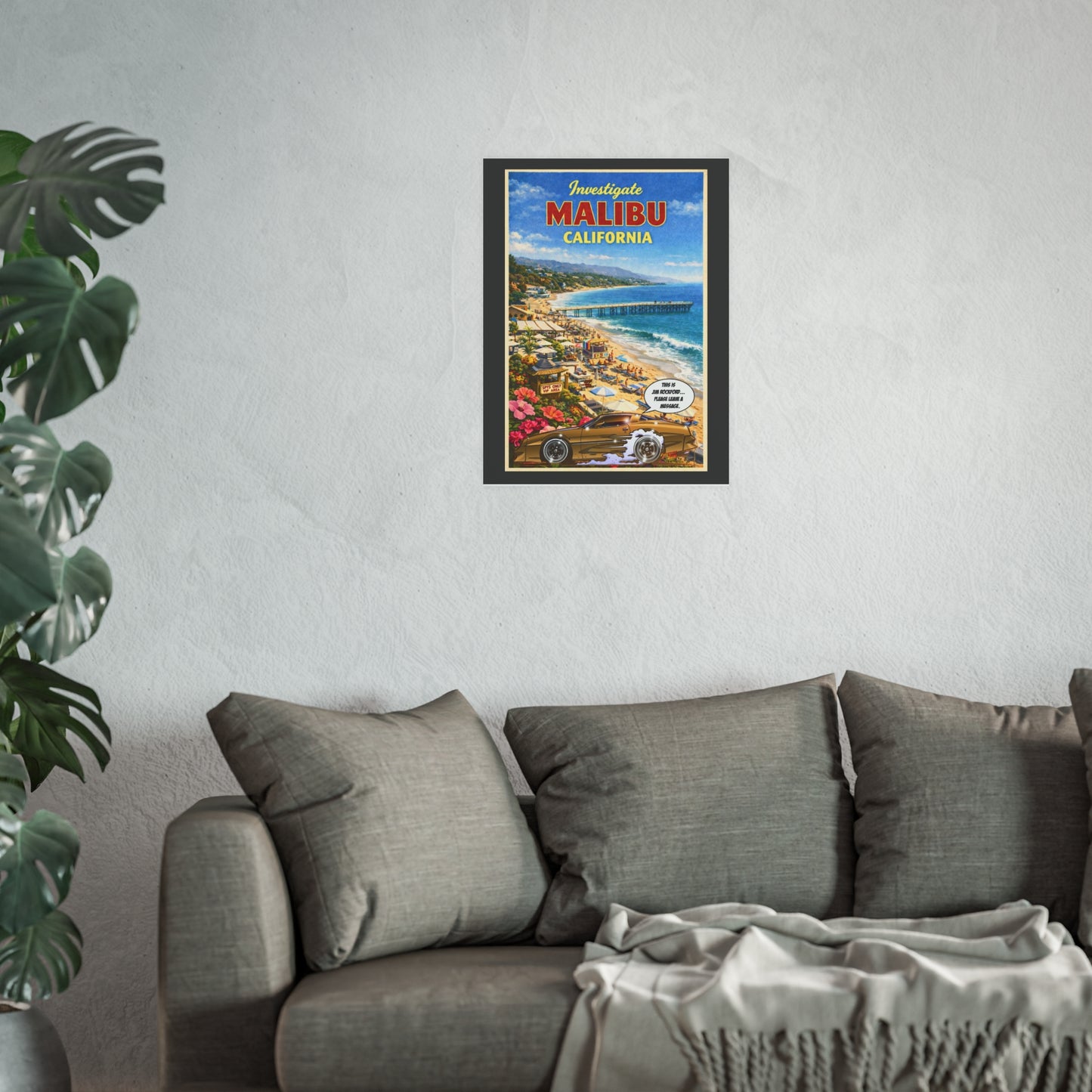 VISIT MALIBU CALIFORNIA Rockford Files Vintage Fireball Art Travel Poster Satin/Matte