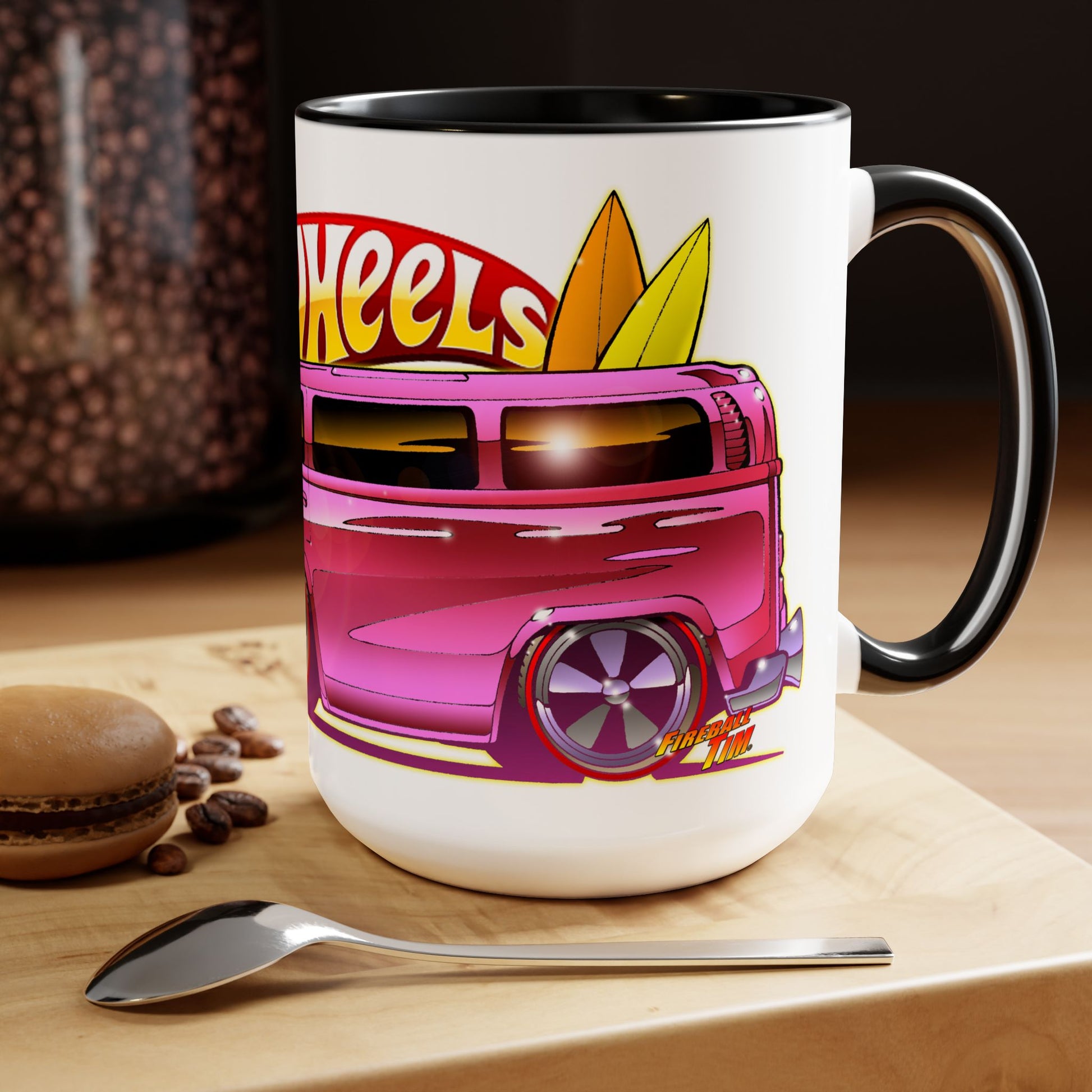 Hot Wheels PINK BEACH BOMB VW Bus Concept Art Coffee Mug 15oz-Mug-Fireball Tim Garage