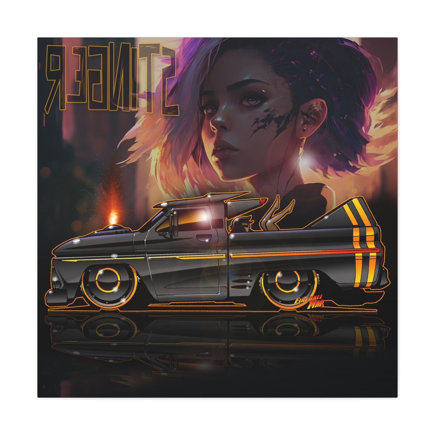 CHEVROLET C10 1960 Stinger Pickup Truck Fireball Art Canvas Print