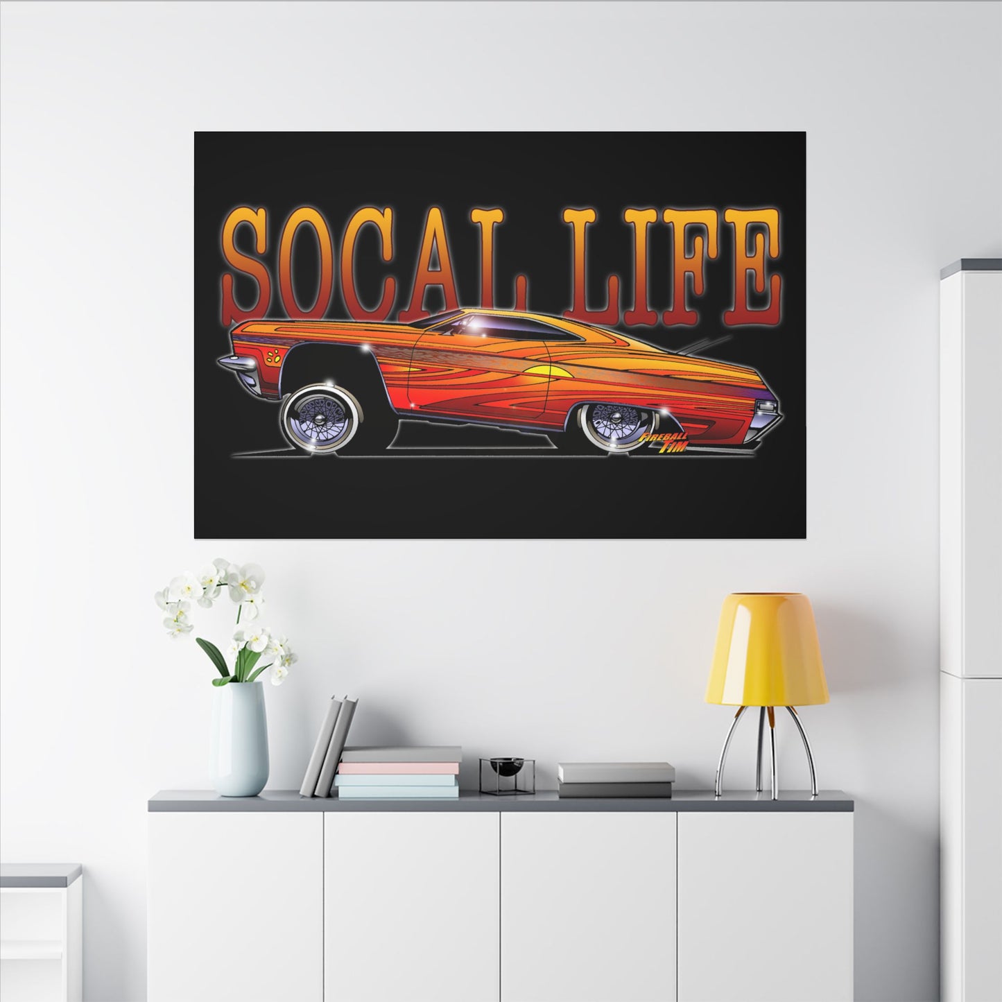 CHEVY IMPALA LOWRIDER Fireball Art Canvas Print