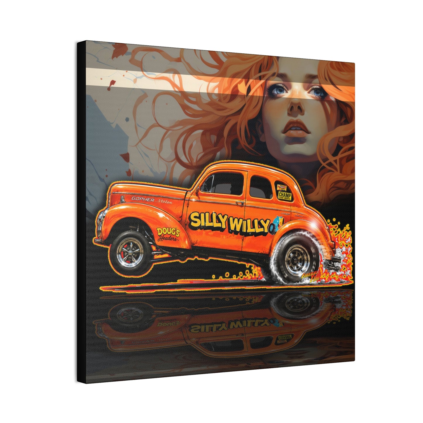 SILLY WILLER HOT ROD GASSER Collectible Fireball Art Canvas Stretched Print