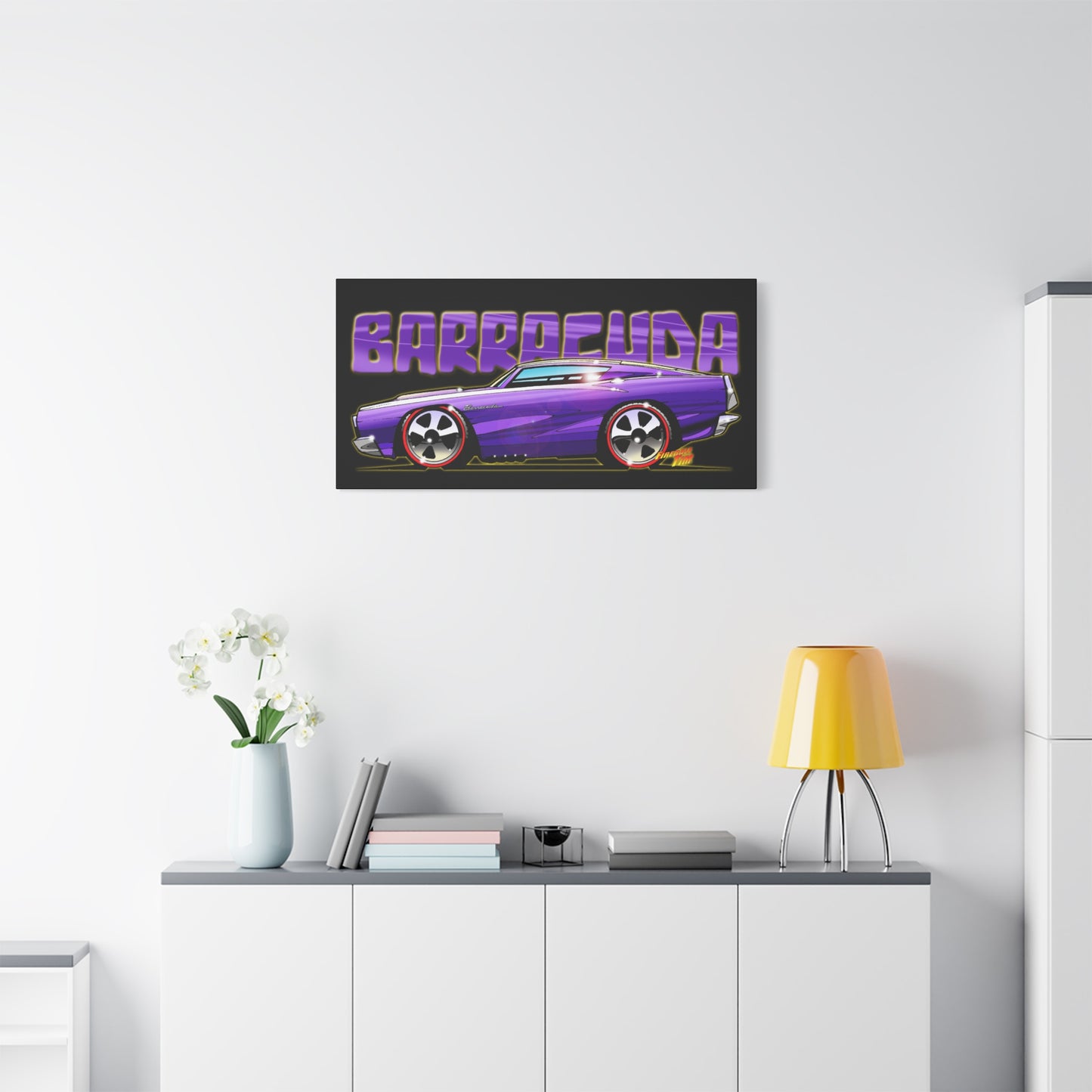 PLYMOUTH BARRACUDA Fireball Art Canvas Wall Print