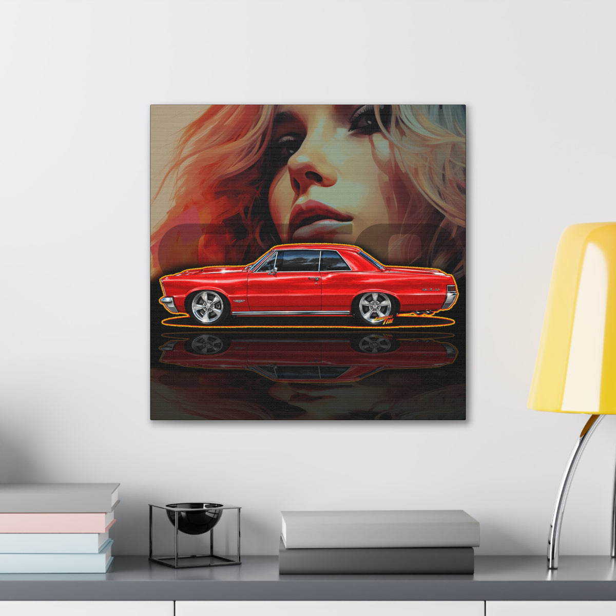PONTIAC GTO 1965 Collectible Fireball Art Canvas Stretched Print
