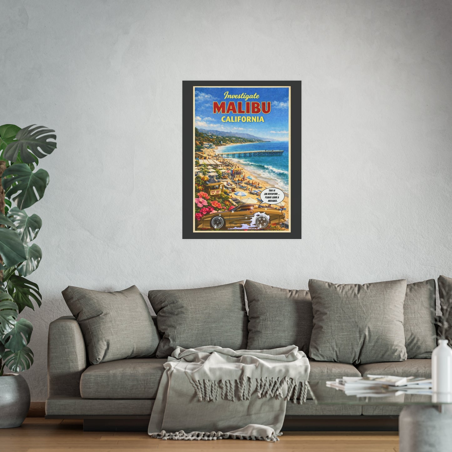 VISIT MALIBU CALIFORNIA Rockford Files Vintage Fireball Art Travel Poster Satin/Matte