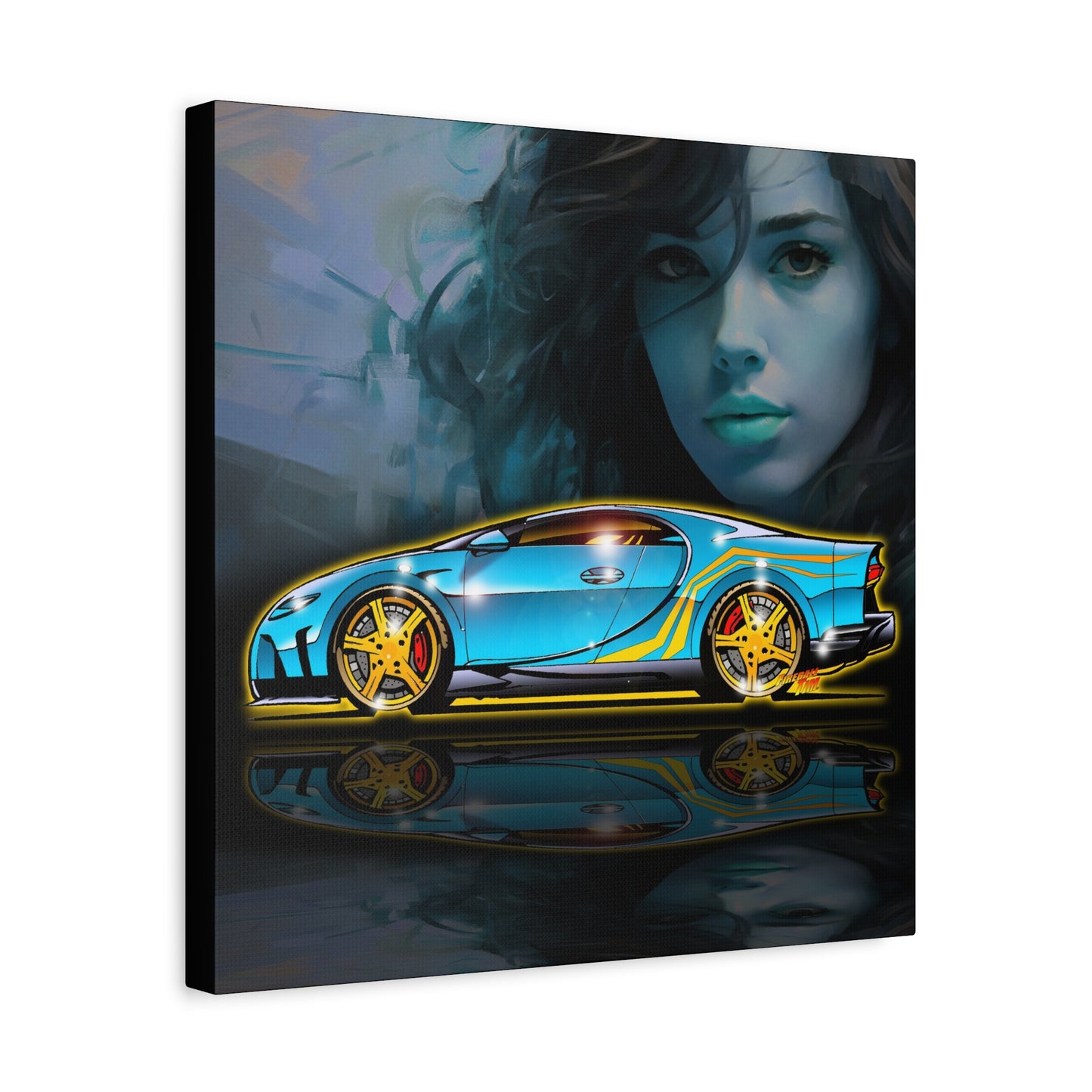 BUGATTI CHIRON Hypercar Fireball Art Canvas Wall Print