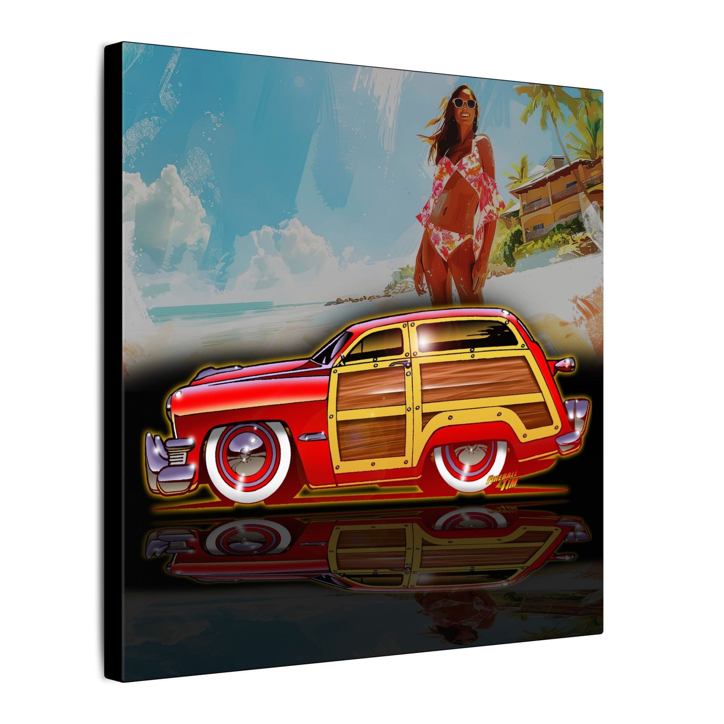 FORD WOODIE 1950 Fireball Art Canvas Print - 12x12