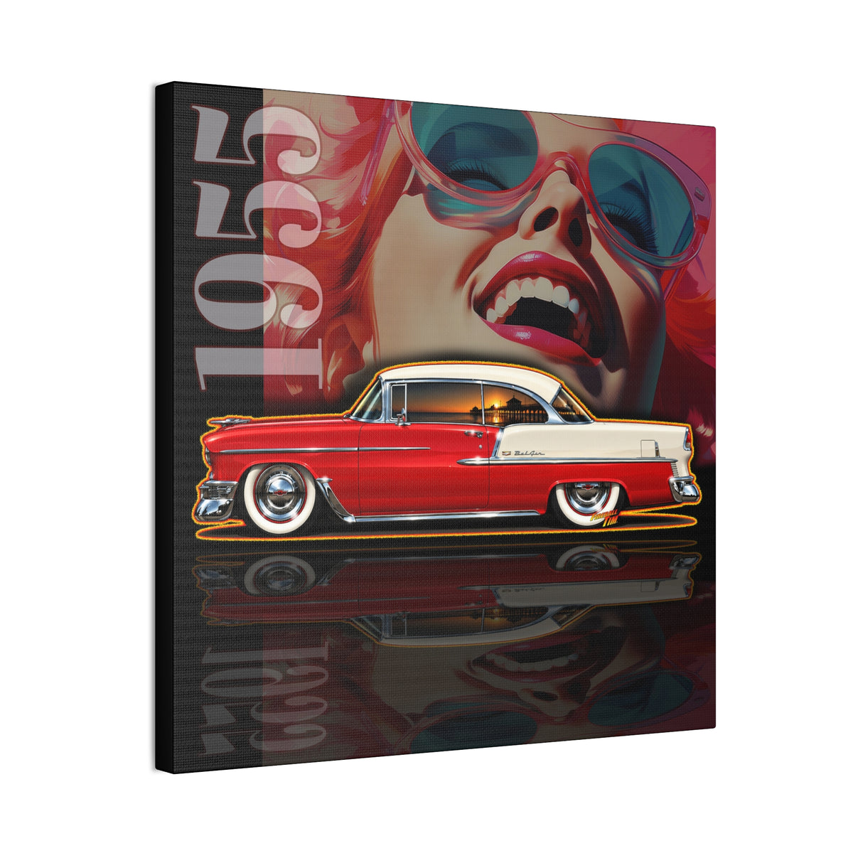 CHEVROLET BEL AIR 1955 Classic Car Collectible Fireball Art Canvas Stretched Print
