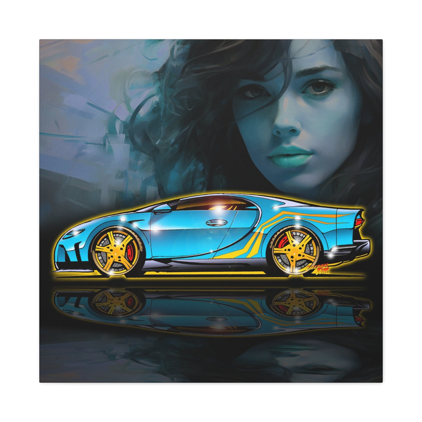 BUGATTI CHIRON Hypercar Fireball Art Canvas Wall Print