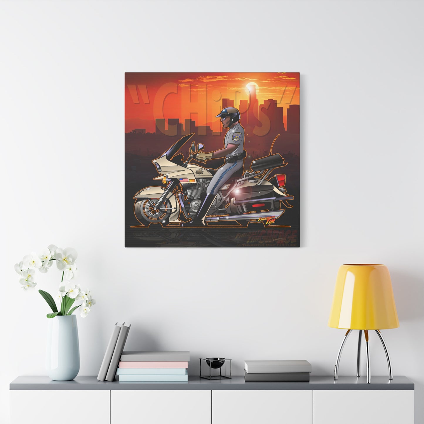 CHiPS TV Show Kawasaki Motorcycle Fireball Art Canvas Print