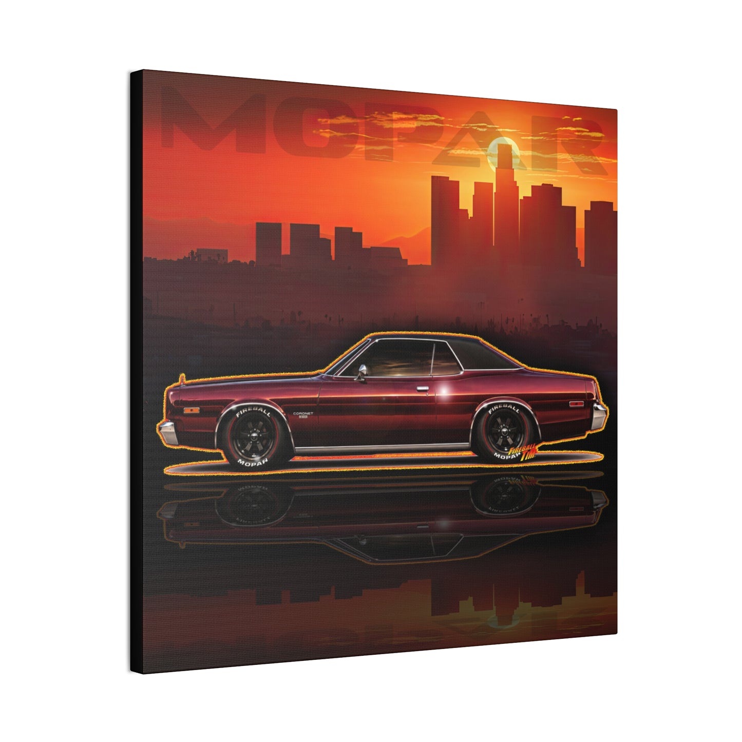 DODGE CORONET 1975 Collectible Fireball Art Canvas Stretched Print