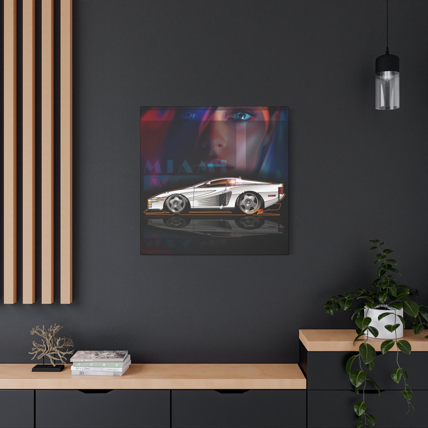 MIAMI VICE FERRARI TESTAROSSA Fireball Canvas Art Wall Print - 12x12