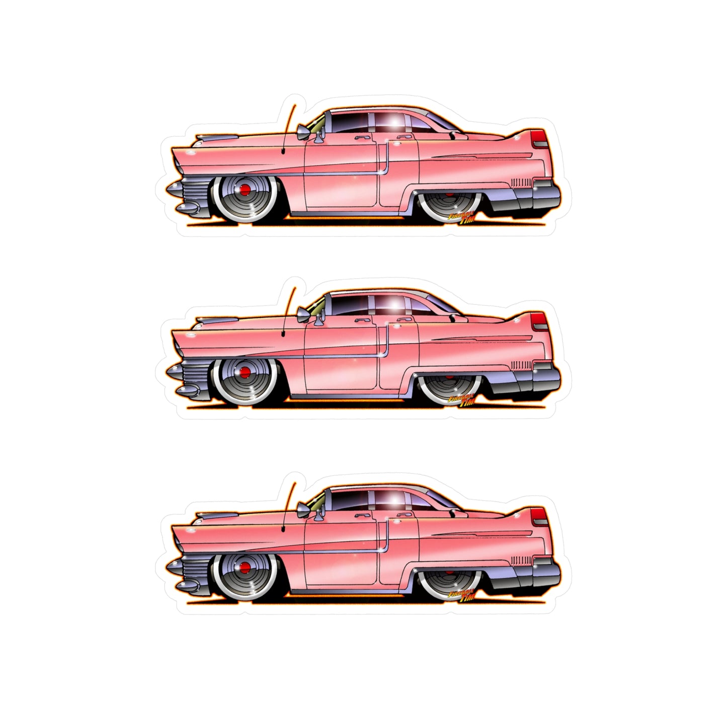 ELVIS THE KING PINK 1955 CADILLAC Fireball Art Vinyl Decal Set