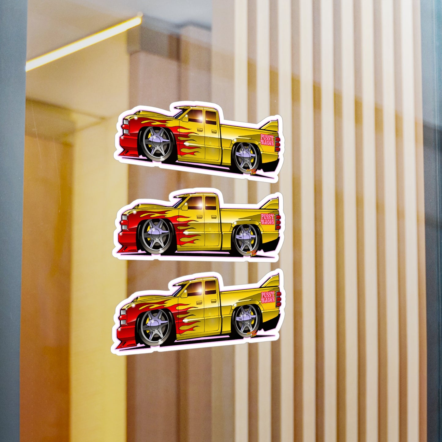 KILL BILL PUSSY WAGON Chevy Pickup Truck Fireball Art Vinyl Decal Set