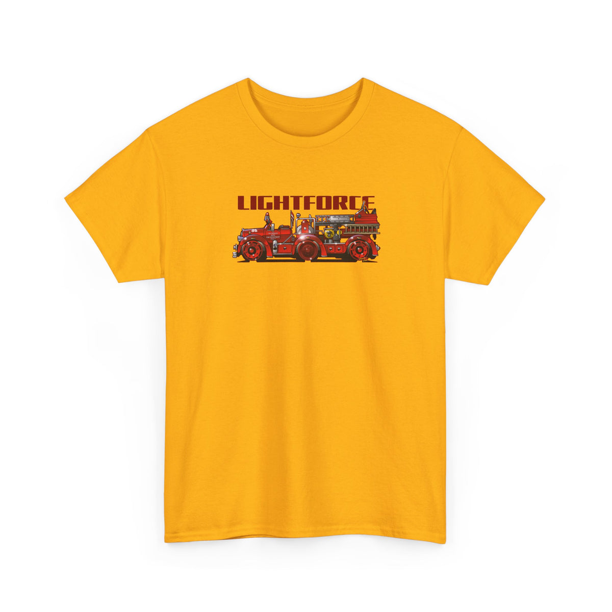 LIGHTFORCE VINTAGE 1940 AERIAL LADDER FIRE TRUCK Fireball Art Tee Shirt - Multiples