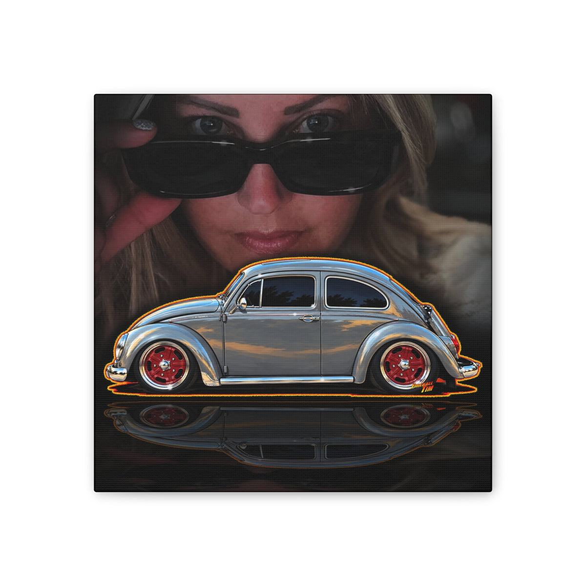 KUSTOM 1964 VW BUG Collectible Fireball Art Canvas Stretched Print