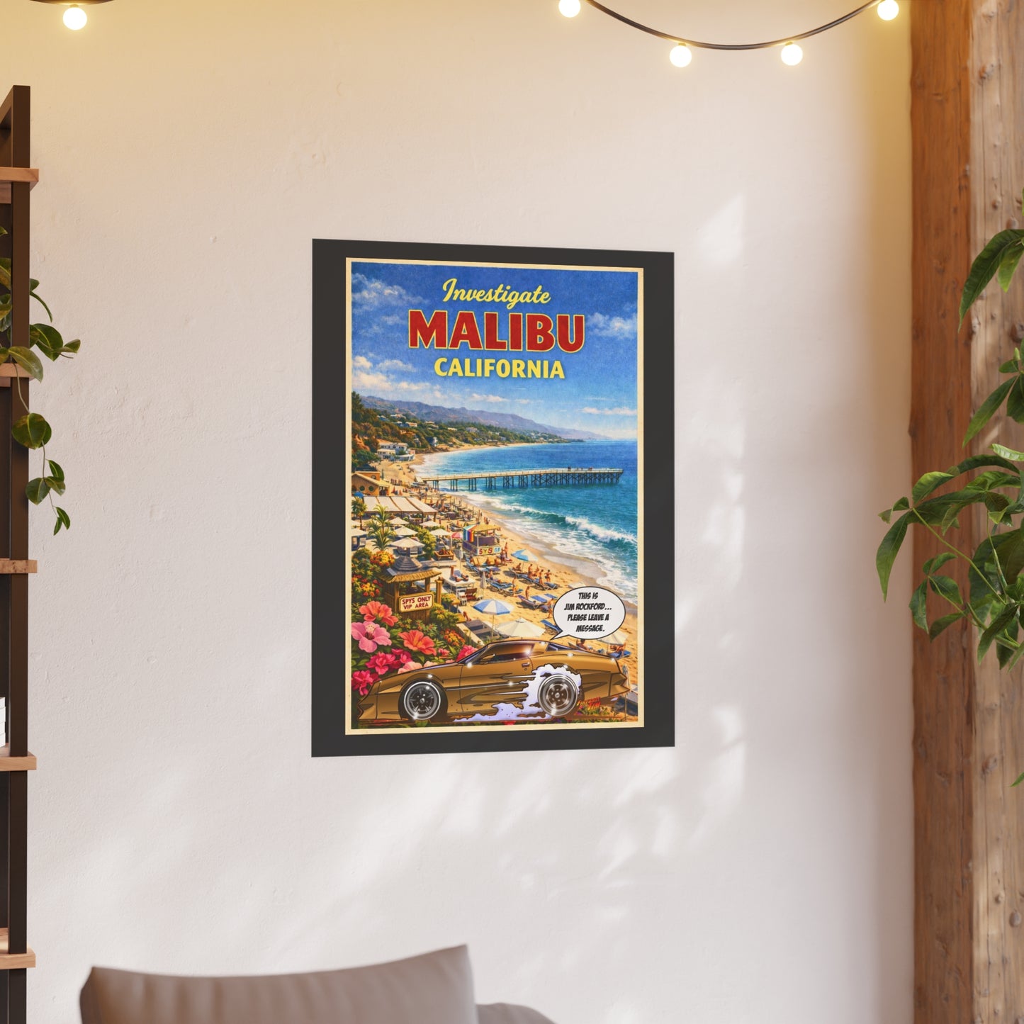 VISIT MALIBU CALIFORNIA Rockford Files Vintage Fireball Art Travel Poster Satin/Matte