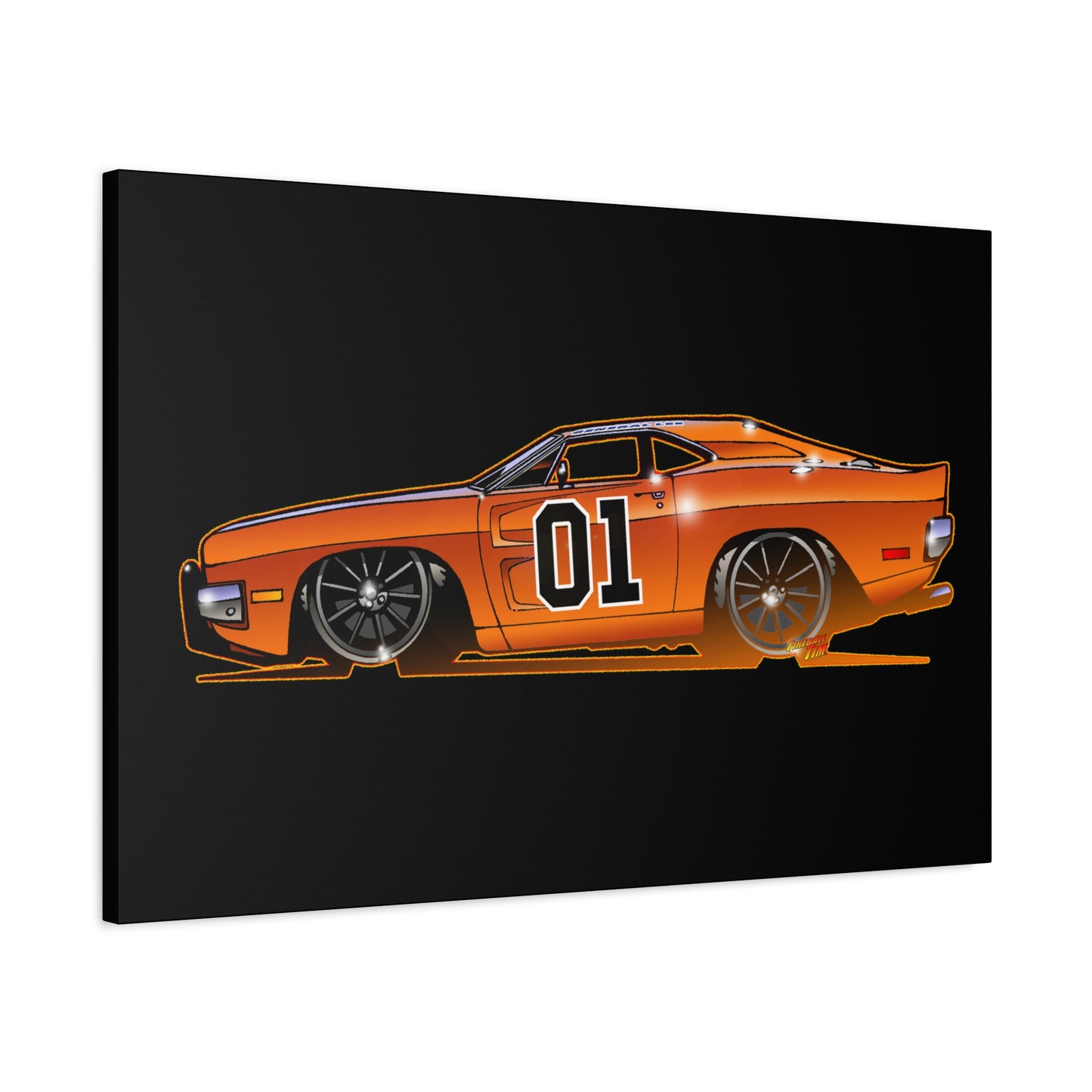 DUKES OF HAZZARD General Lee Dodge Charger Fireball Art Canvas Wall Print