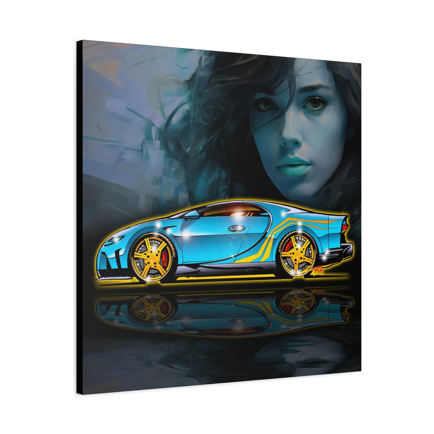 BUGATTI CHIRON Hypercar Fireball Art Canvas Wall Print